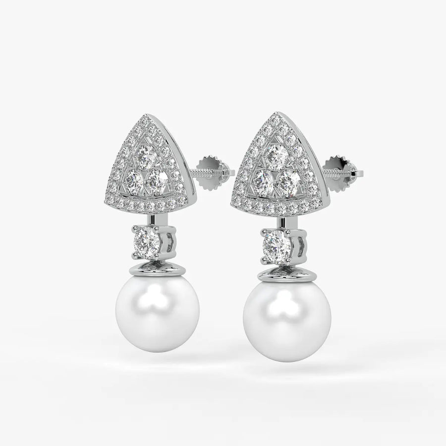 Triangle Halo Pearl Drop Earrings