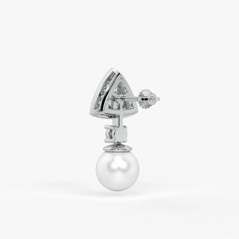 Triangle Halo Pearl Drop Earrings