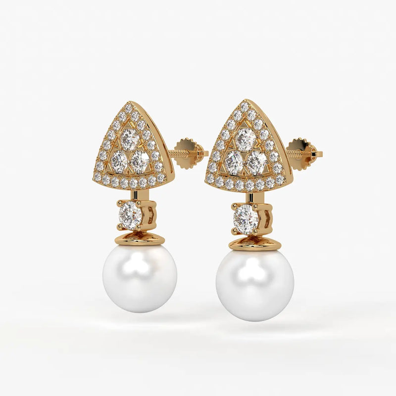 Triangle Halo Pearl Drop Earrings