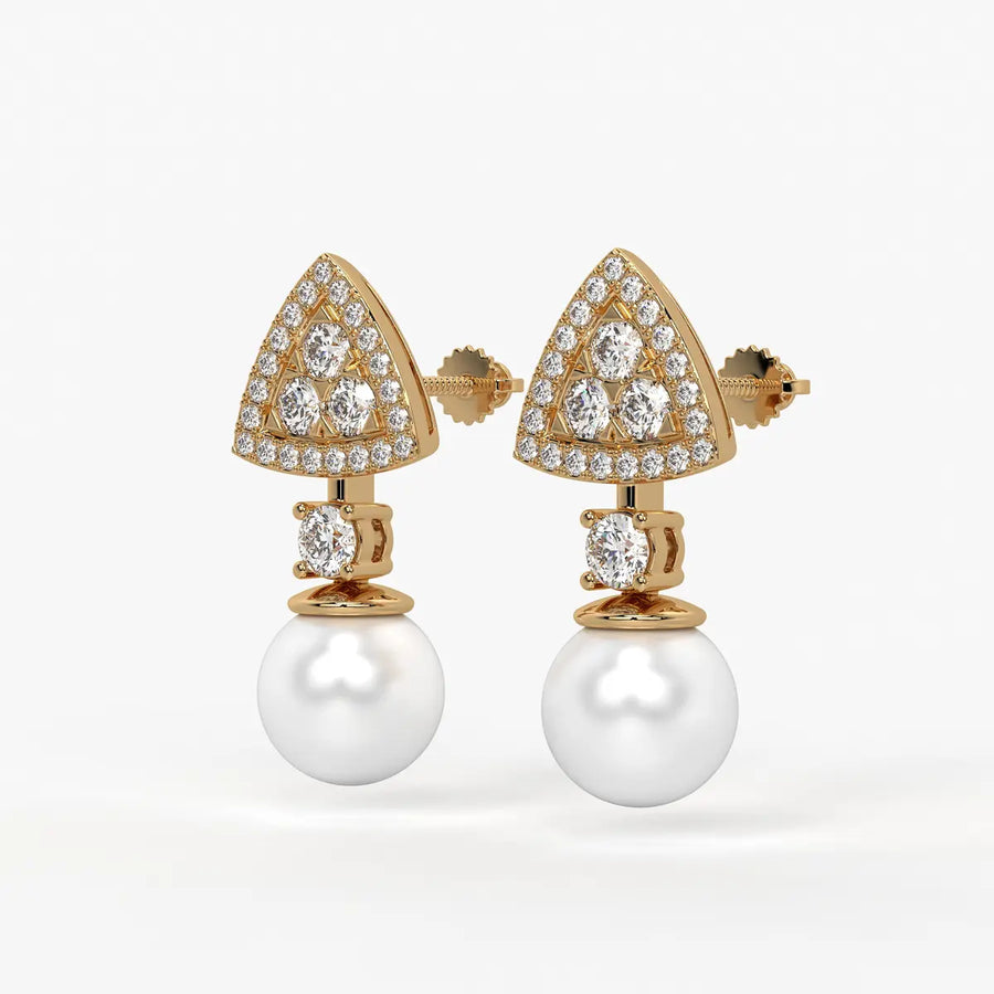Triangle Halo Pearl Drop Earrings