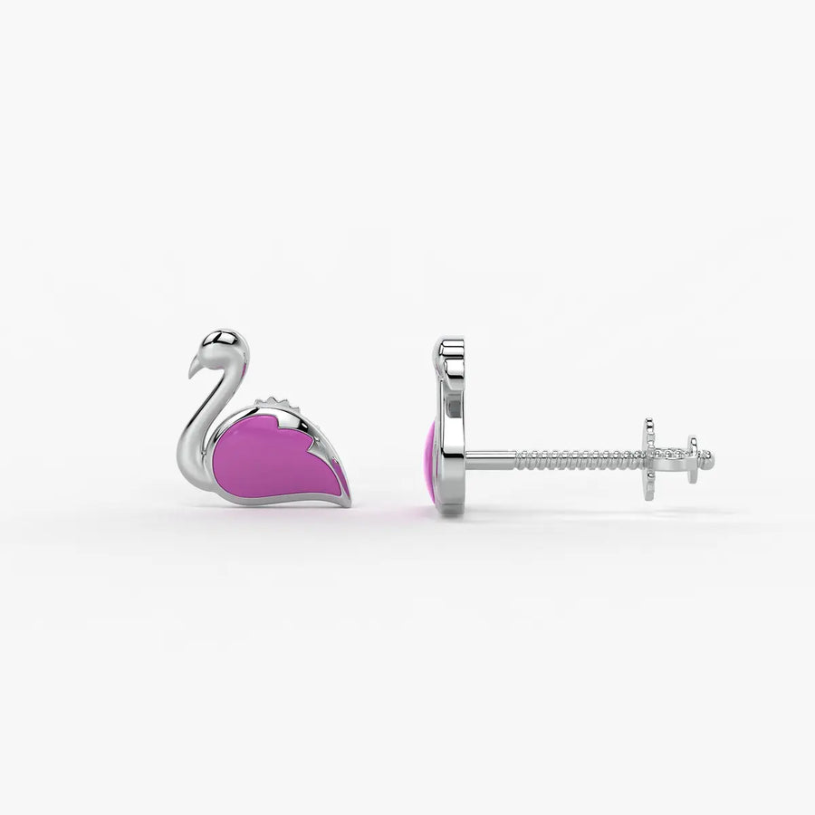 Blush Swan Flamingo Charm Earrings
