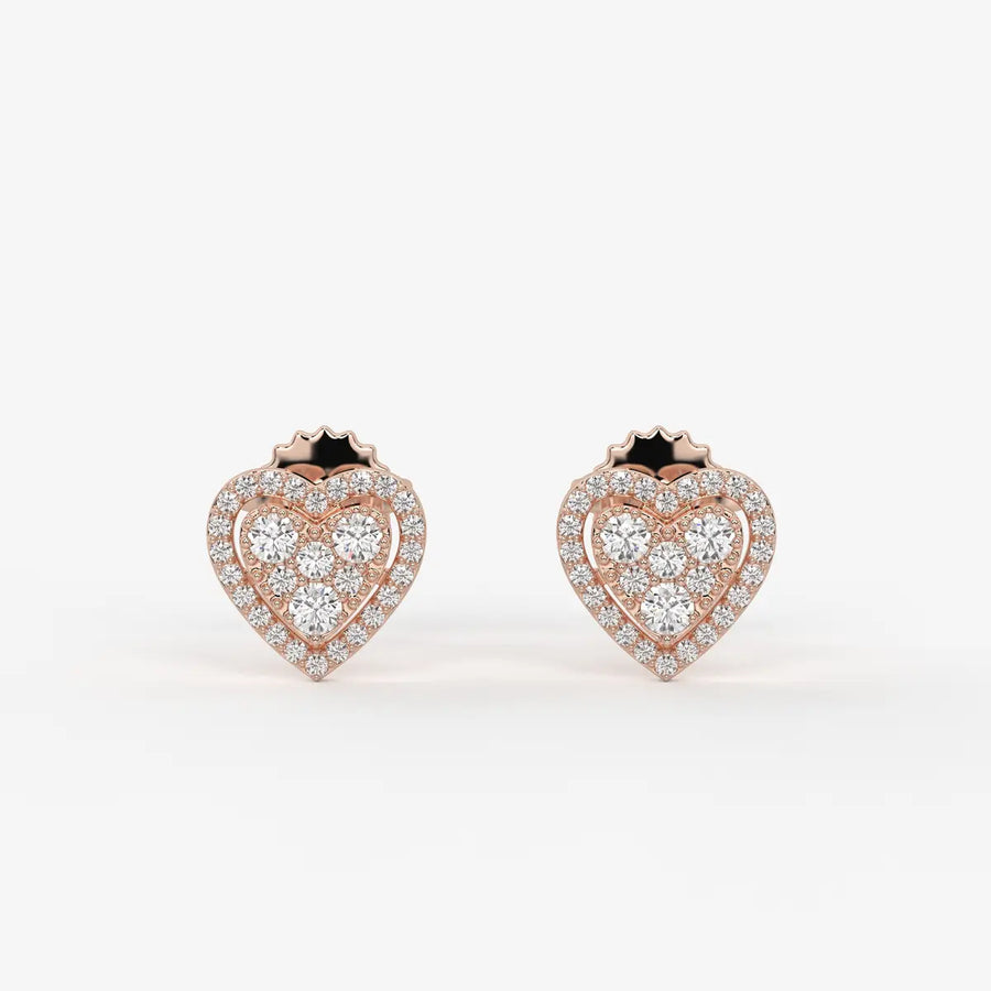 Amorette Cluster Heart Diamond Stud Earrings
