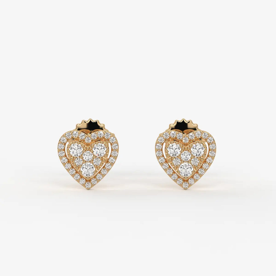 Amorette Cluster Heart Diamond Stud Earrings