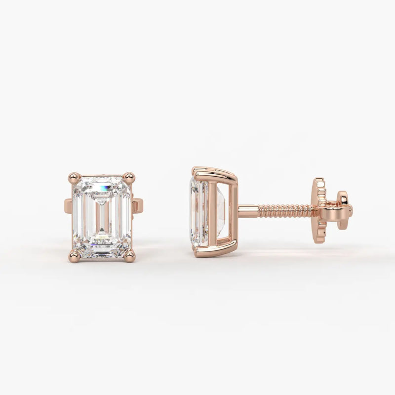 Esmera Emerald Diamond Solitaire Stud Earrings