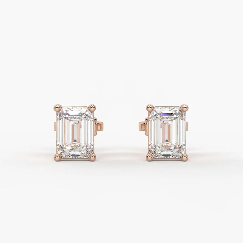 Esmera Emerald Diamond Solitaire Stud Earrings