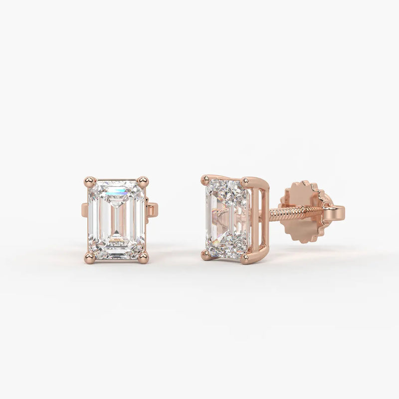 Esmera Emerald Diamond Solitaire Stud Earrings