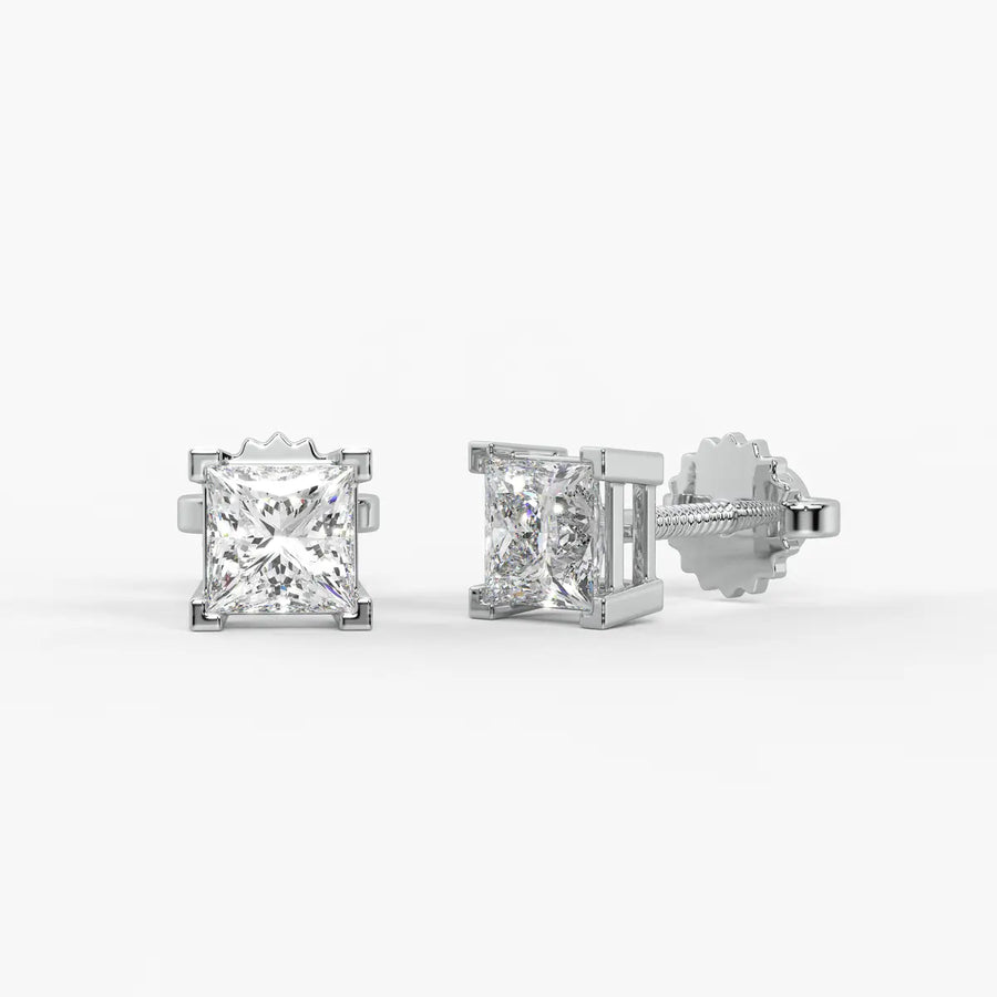 Pristelle Princess Diamond Solitaire Stud Earrings