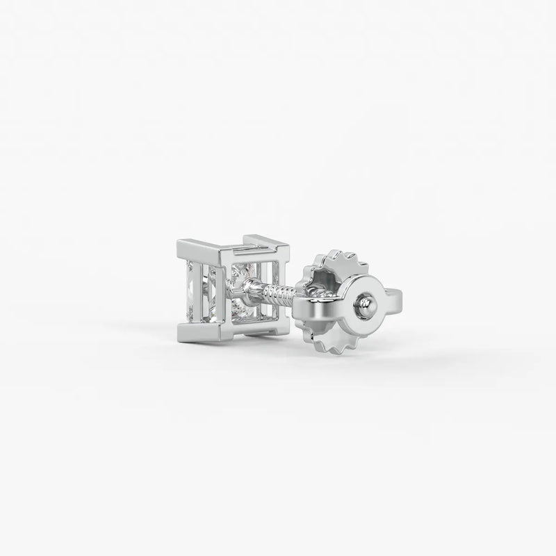Pristelle Princess Diamond Solitaire Stud Earrings