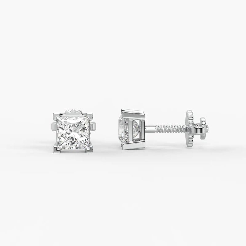 Pristelle Princess Diamond Solitaire Stud Earrings