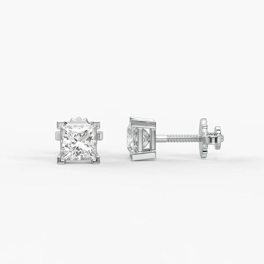 Pristelle Princess Diamond Solitaire Stud Earrings