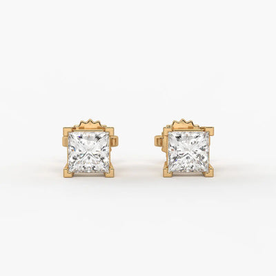 Pristelle Princess Diamond Solitaire Stud Earrings