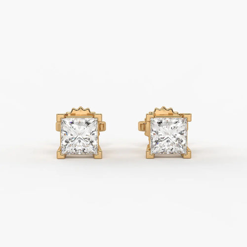 Pristelle Princess Diamond Solitaire Stud Earrings
