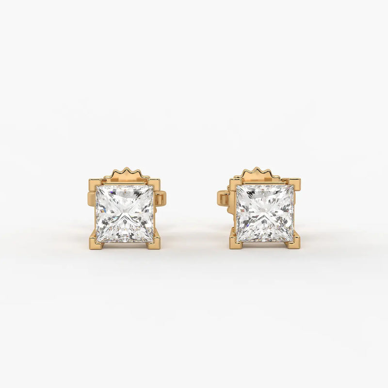 Pristelle Princess Diamond Solitaire Stud Earrings