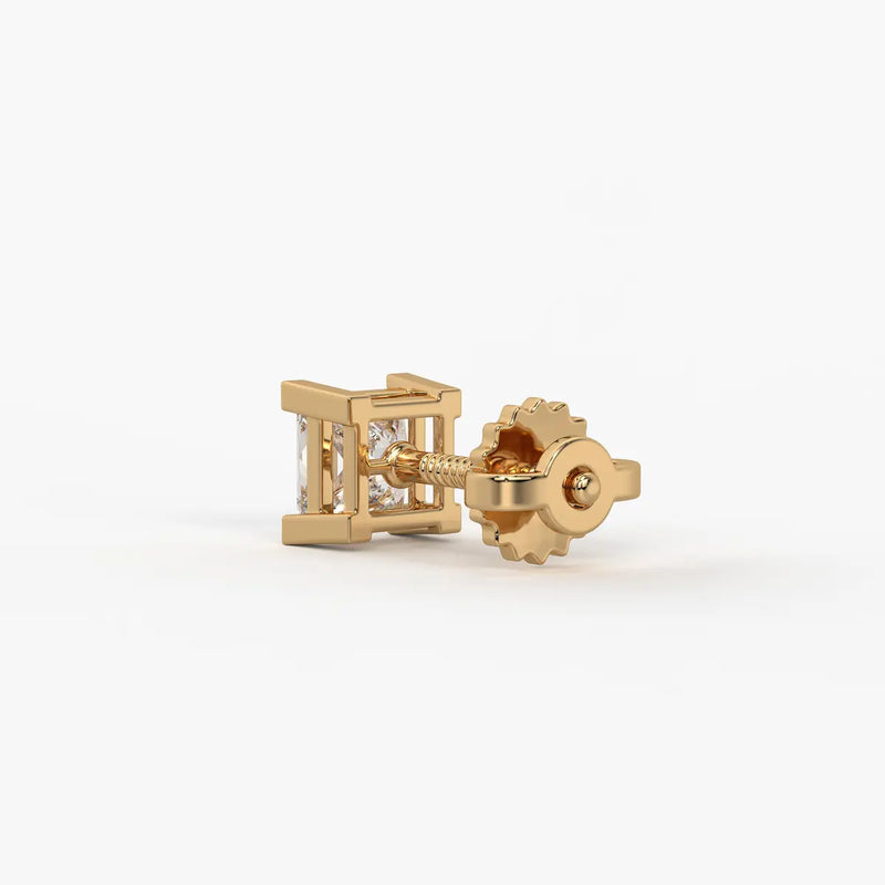 Pristelle Princess Diamond Solitaire Stud Earrings